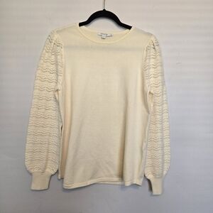Chicos Cream Sweater with Lace Sleeves